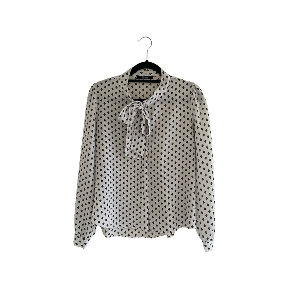 Shop Priceless Pattern White and Black Buttoned Down Blouse (NWOT)